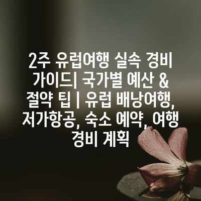 2주 유럽여행 실속 경비 가이드| 국가별 예산 & 절약 팁 | 유럽 배낭여행, 저가항공, 숙소 예약, 여행 경비 계획