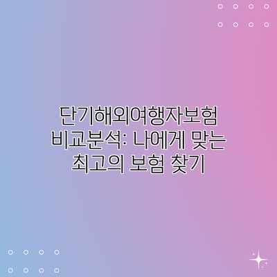 단기해외여행자보험 비교분석: 나에게 맞는 최고의 보험 찾기 단기해외여행자보험 비교분석: 나에게 맞는 최고의 보험 찾기