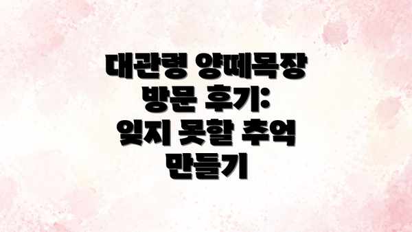 대관령 양떼목장 방문 후기: 잊지 못할 추억 만들기