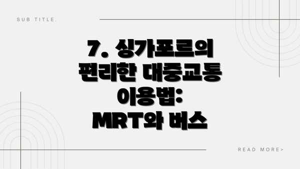 7. 싱가포르의 편리한 대중교통 이용법: MRT와 버스
