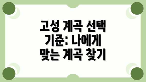 고성 계곡 선택 기준: 나에게 맞는 계곡 찾기