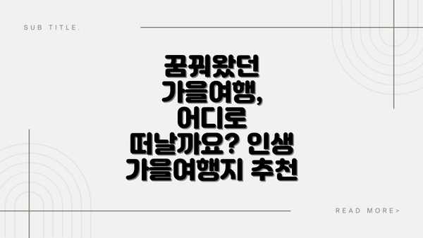 꿈꿔왔던 가을여행, 어디로 떠날까요? 인생 가을여행지 추천